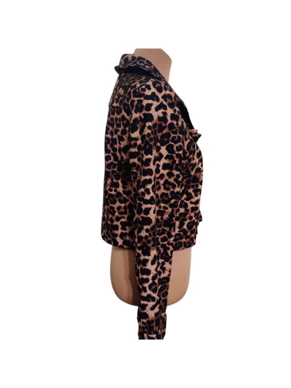 SHEIN Trucker Jacket Size S 4 Leopard Animal Print Cropped Button Front Mcbling - Picture 3 of 12